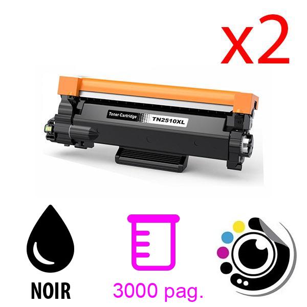Toner compatible Pack x2 Brother TN2510 XL Noir