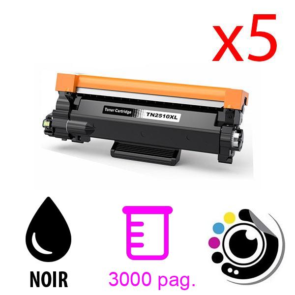 Toner compatible Pack x5 Brother TN2510 XL Noir