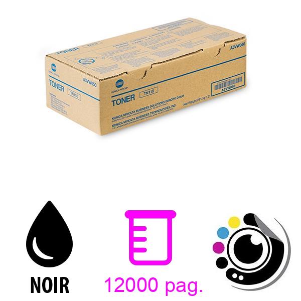 Original Pack 2 Toner Konica Minolta TN118 A3VW050 Noir